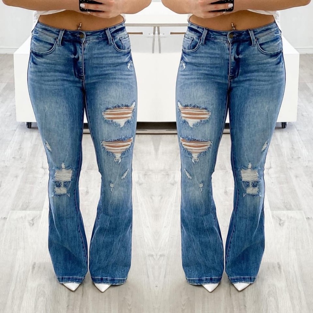 Petra153 Medium Wash Flare Jeans